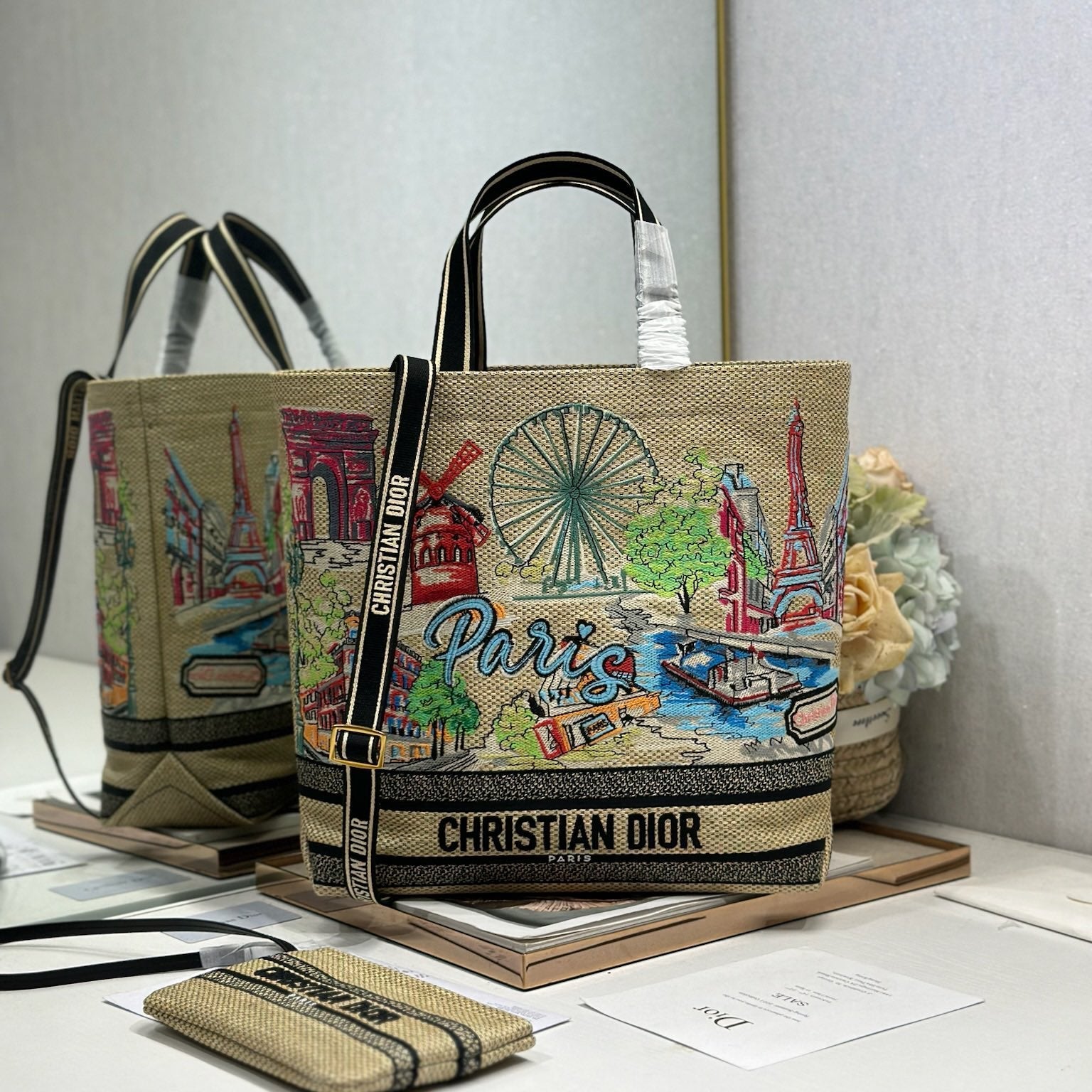 DIOR 26S BOOK TOTE BAG 34 IN MUTICOLOR RAFFIA STYLE 1