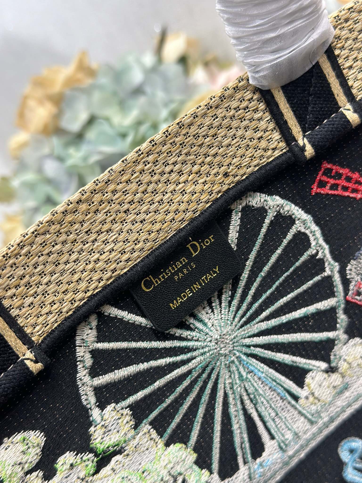 DIOR 26S BOOK TOTE BAG 34 IN MUTICOLOR RAFFIA STYLE 1