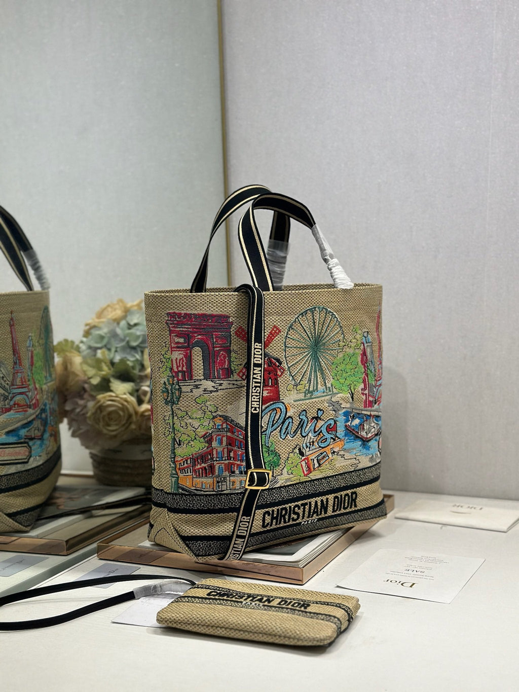 DIOR 26S BOOK TOTE BAG 34 IN MUTICOLOR RAFFIA STYLE 1