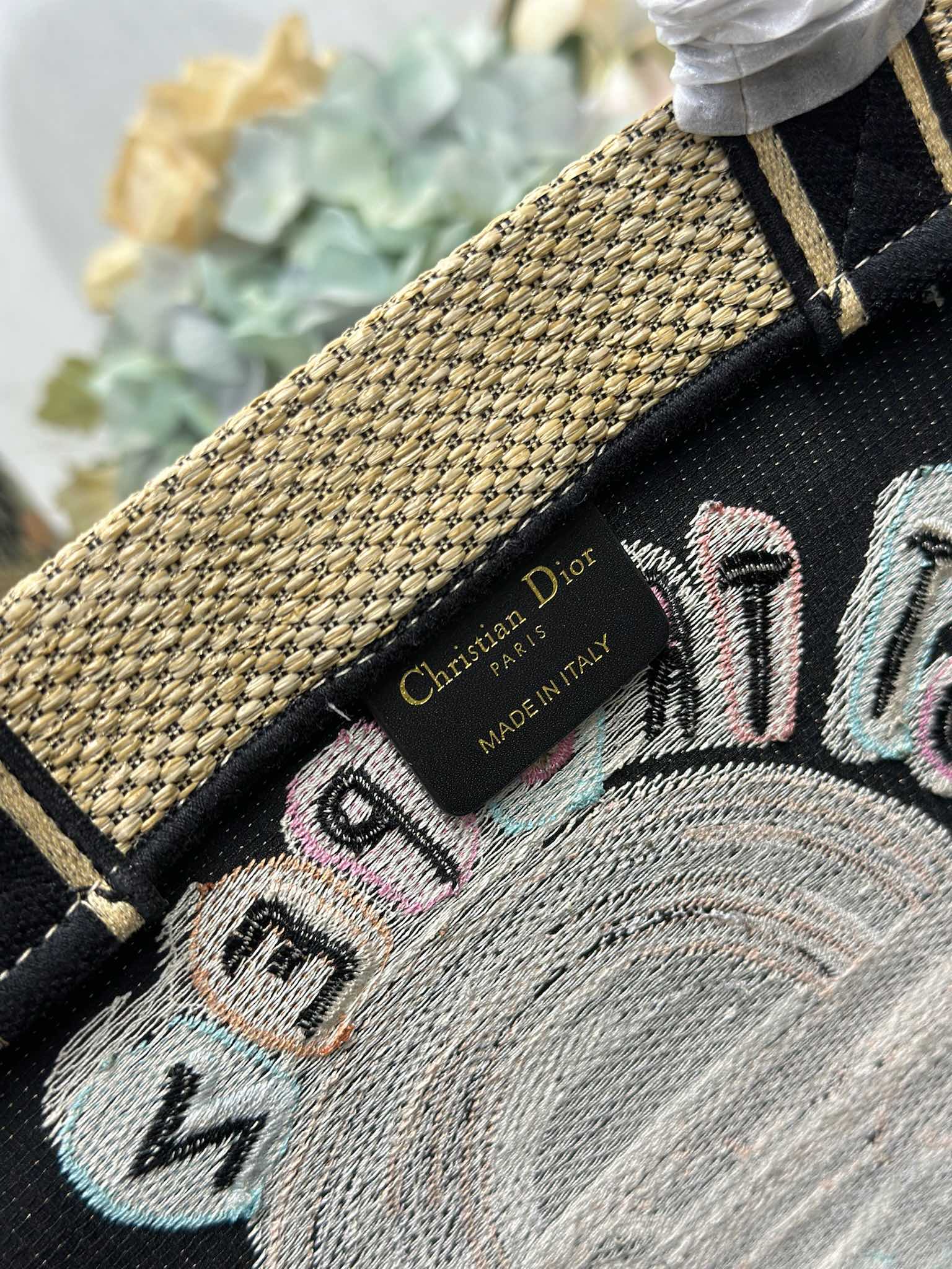 DIOR 26S BOOK TOTE BAG 34 IN MUTICOLOR RAFFIA