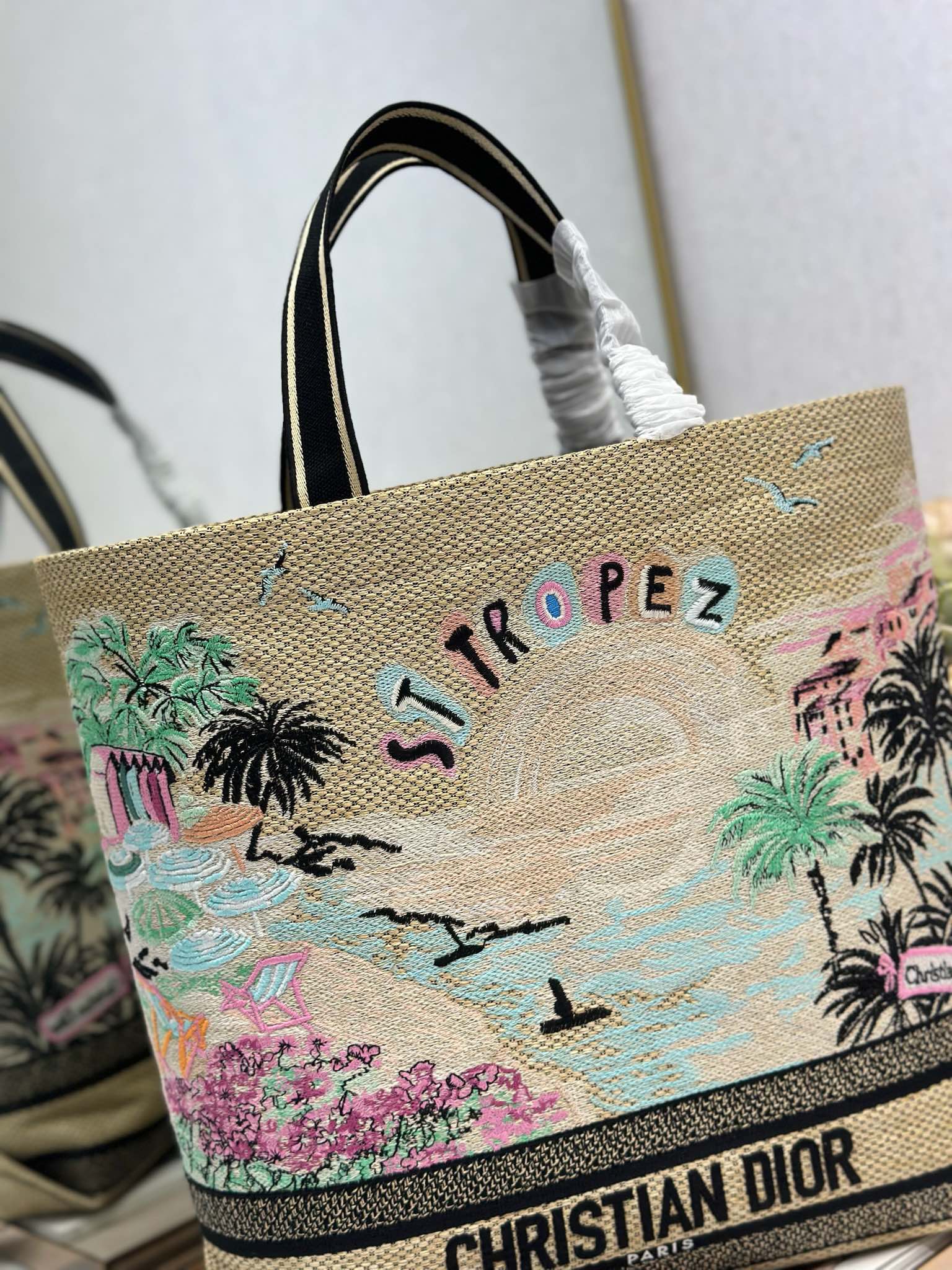 DIOR 26S BOOK TOTE BAG 34 IN MUTICOLOR RAFFIA