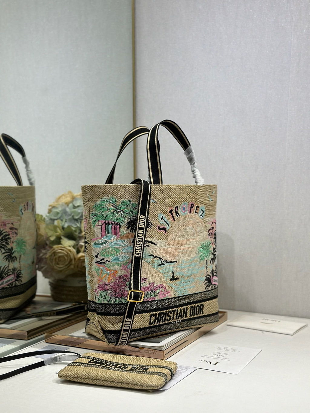 DIOR 26S BOOK TOTE BAG 34 IN MUTICOLOR RAFFIA