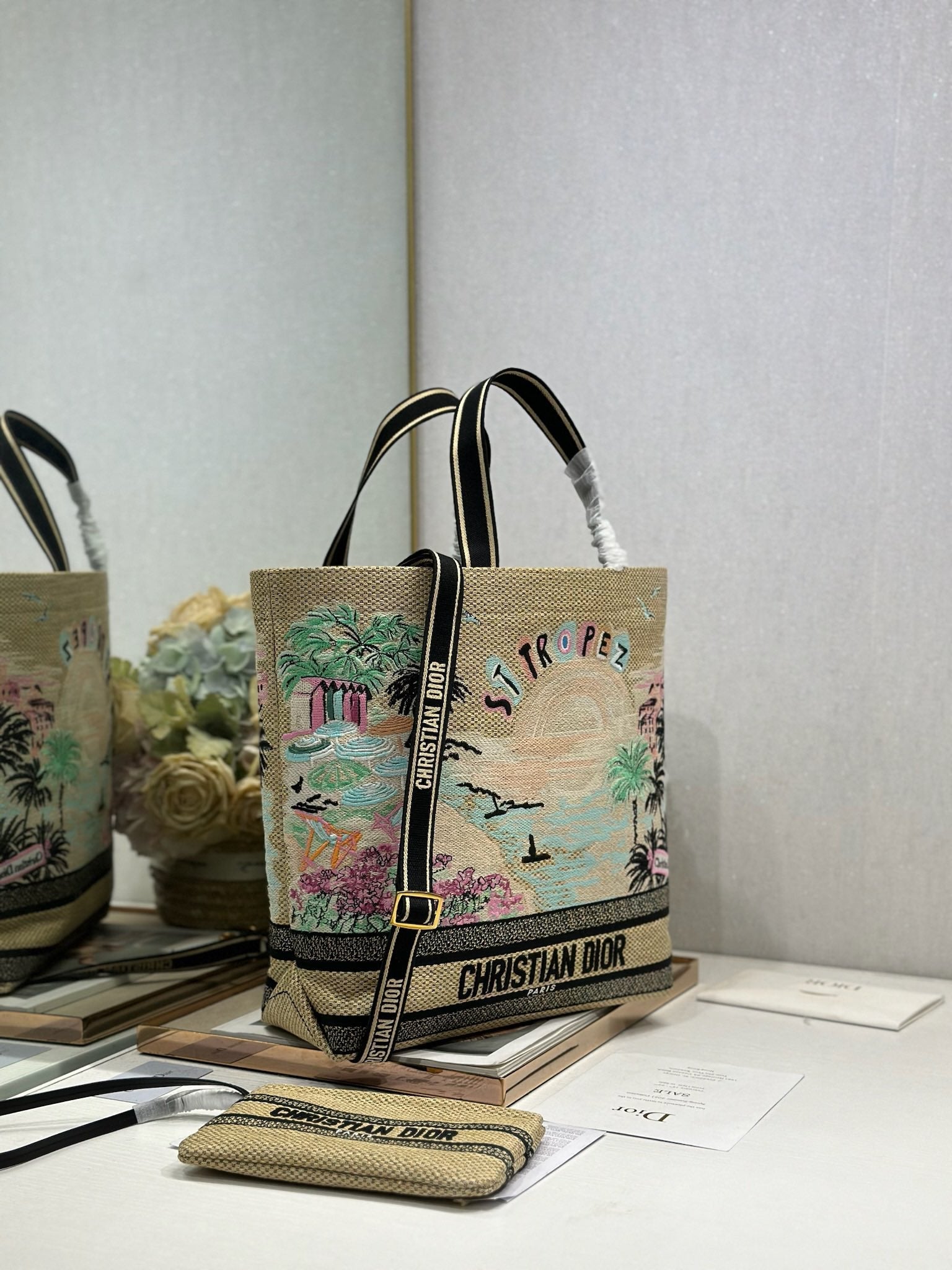 DIOR 26S BOOK TOTE BAG 34 IN MUTICOLOR RAFFIA