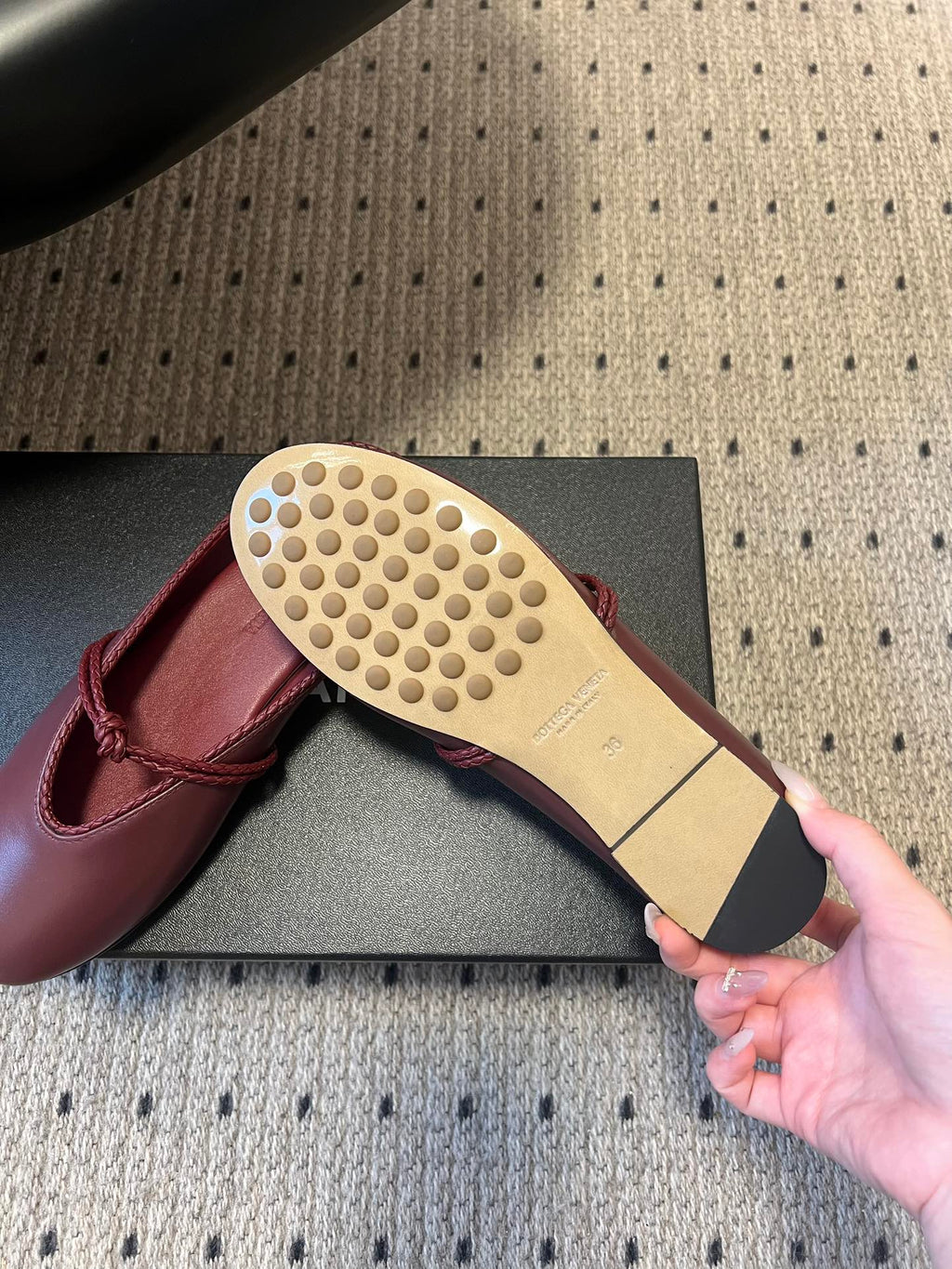 BOTTEGA VENETA 26S FLAT MULES IN DARK RED LAMBSKIN
