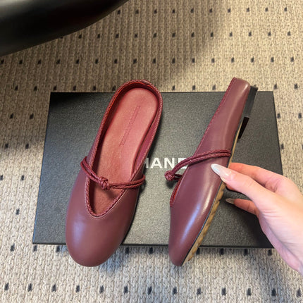 BOTTEGA VENETA 26S FLAT MULES IN DARK RED LAMBSKIN