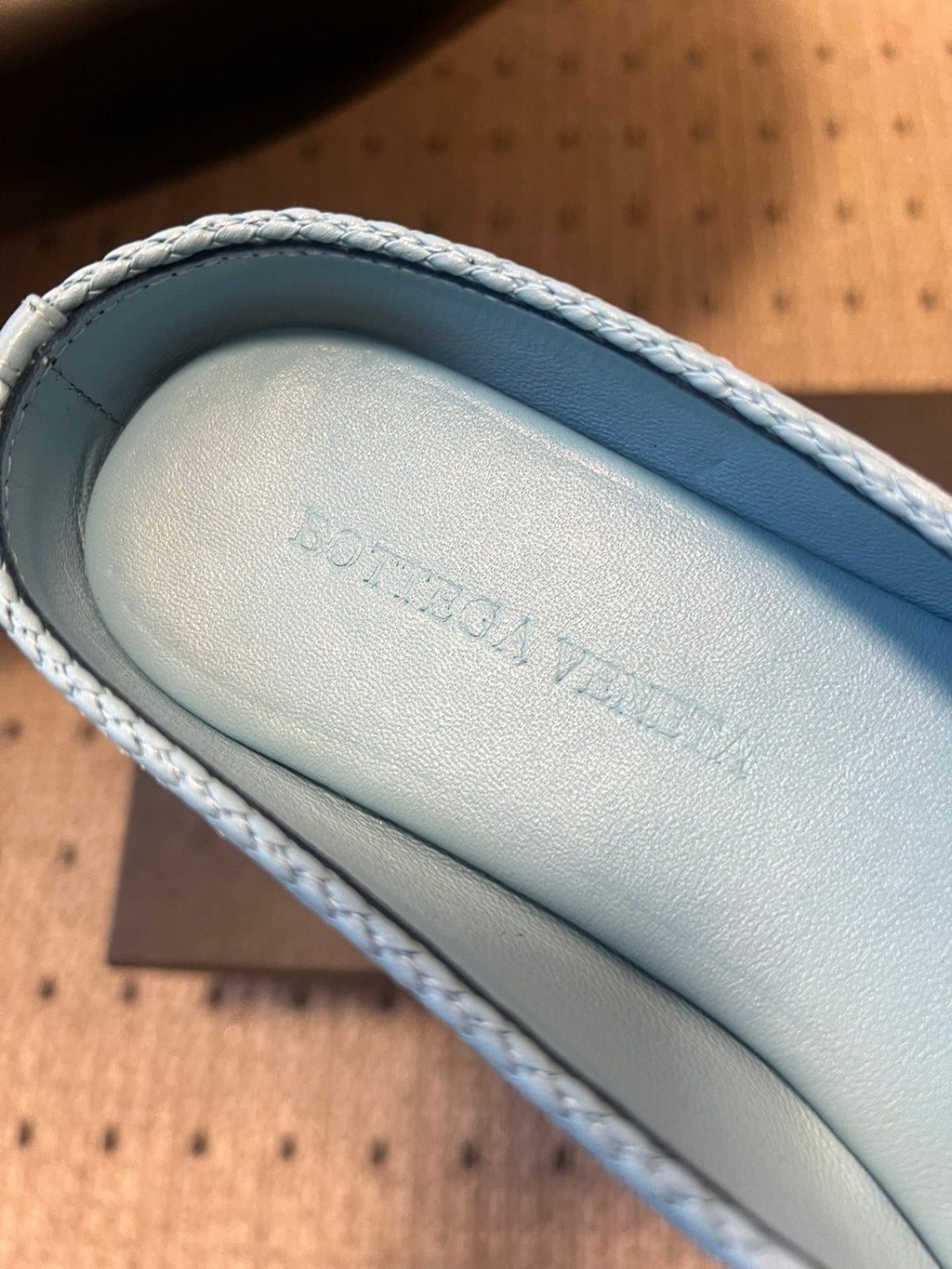 BOTTEGA VENETA 26S FLAT MULES IN BLUE LAMBSKIN