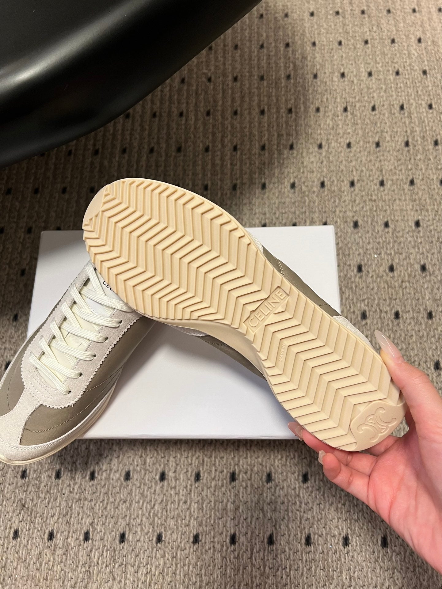 CELINE 26S RACER SNEAKERS IN WHITE SUEDE AND BEIGE GRAY FABRIC
