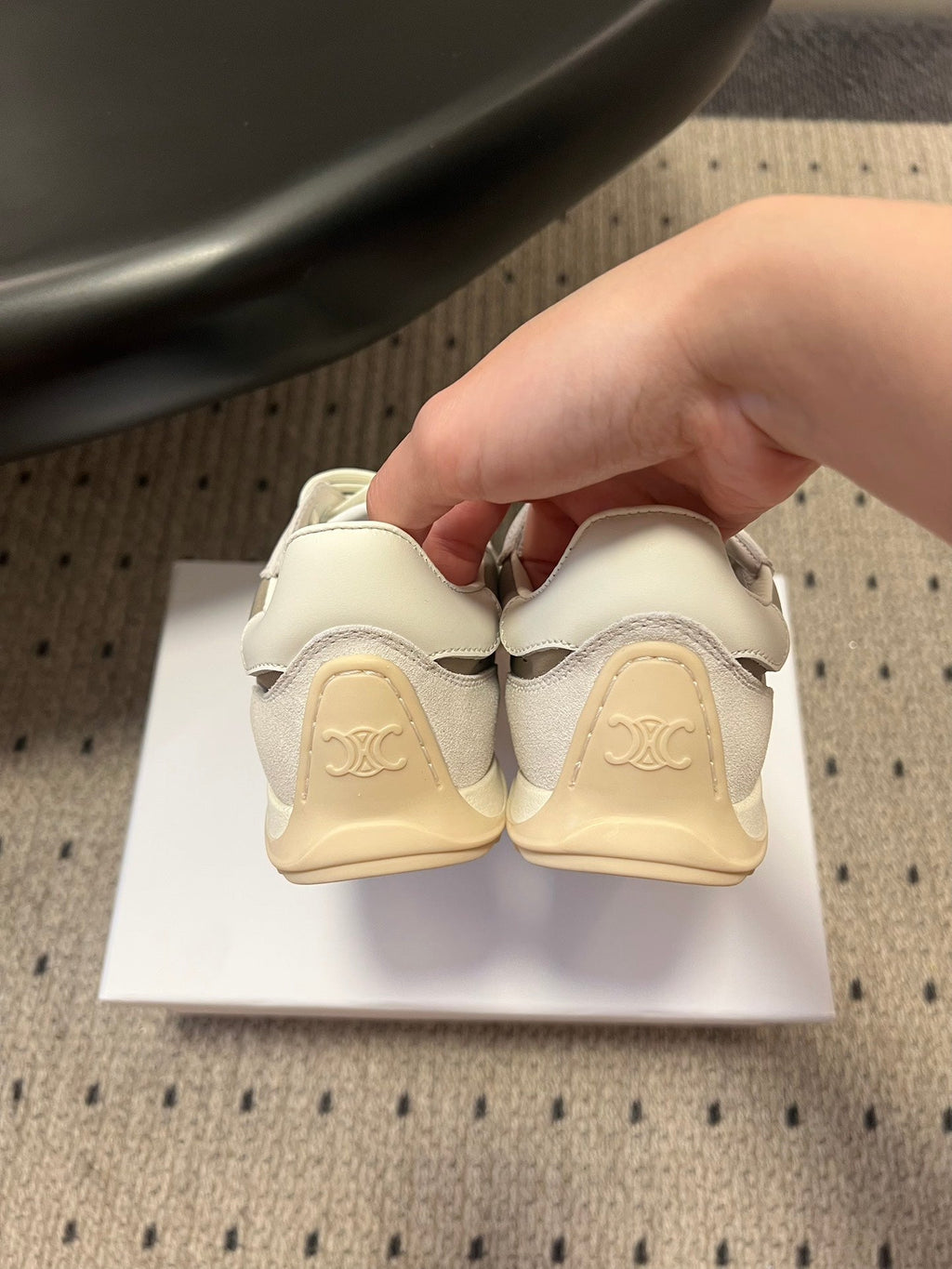 CELINE 26S RACER SNEAKERS IN WHITE SUEDE AND BEIGE GRAY FABRIC