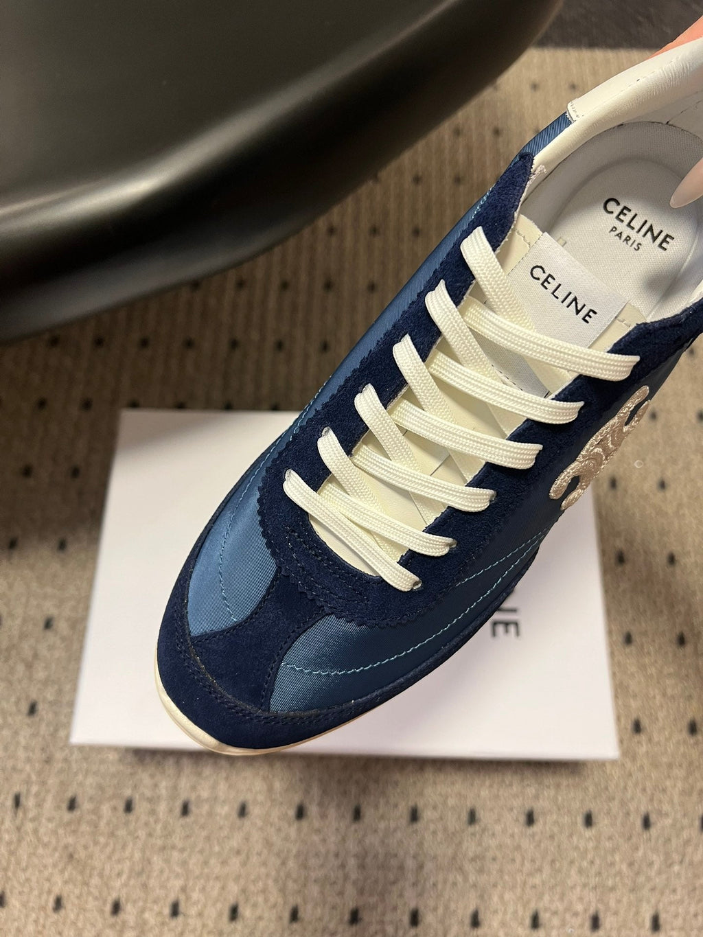 CELINE 26S RACER SNEAKERS IN NAVY BLUE FABRIC AND SUEDE