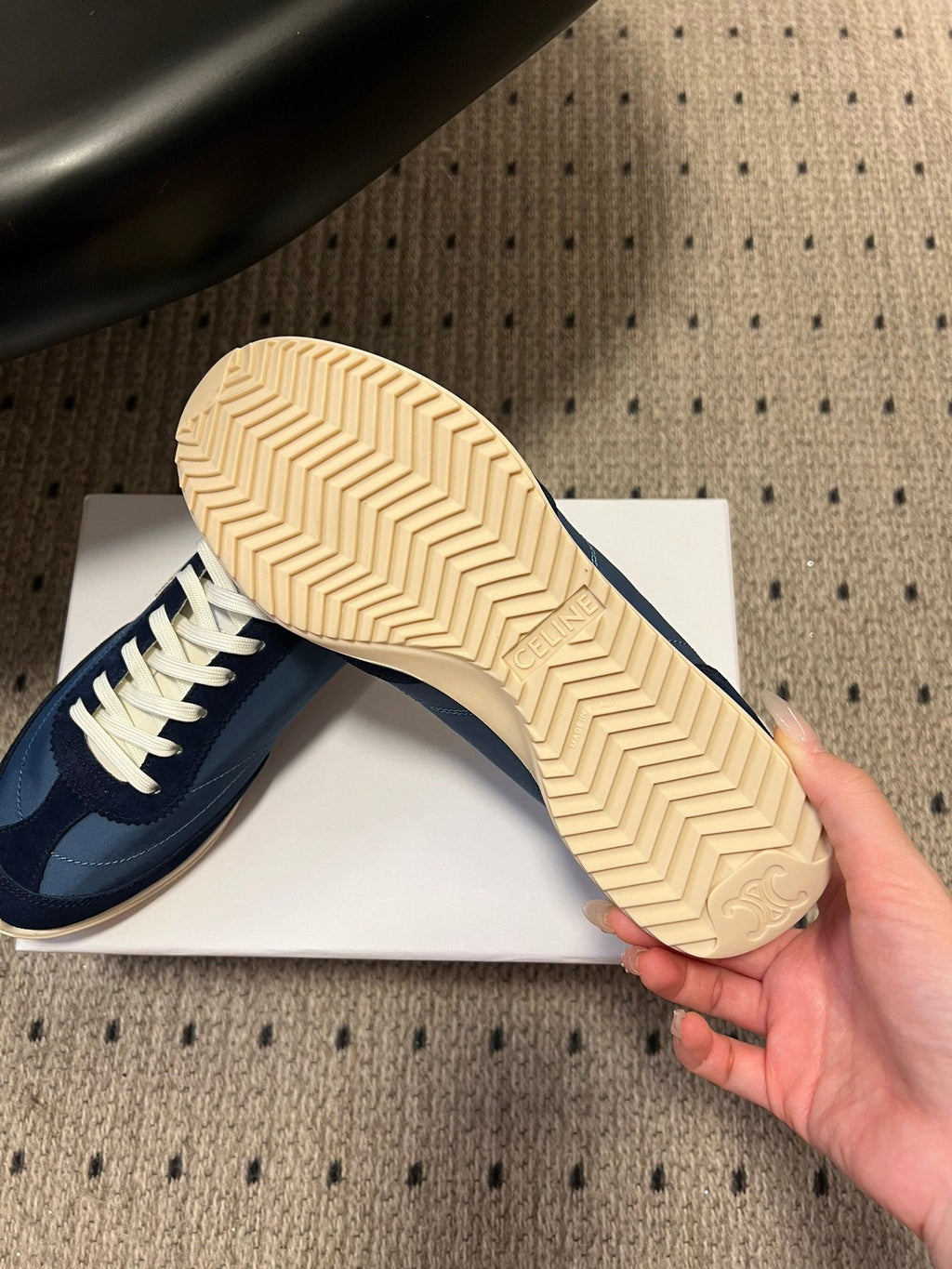 CELINE 26S RACER SNEAKERS IN NAVY BLUE FABRIC AND SUEDE