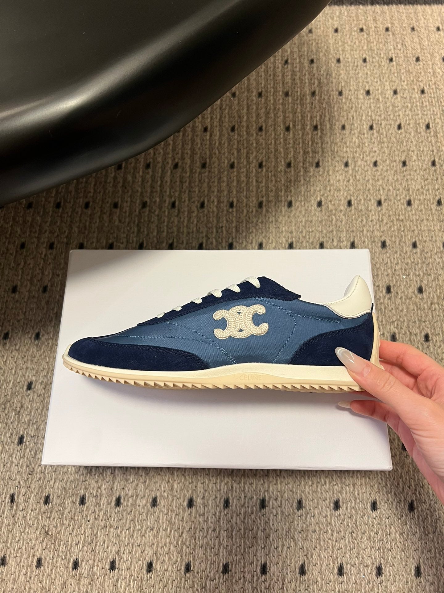 CELINE 26S RACER SNEAKERS IN NAVY BLUE FABRIC AND SUEDE