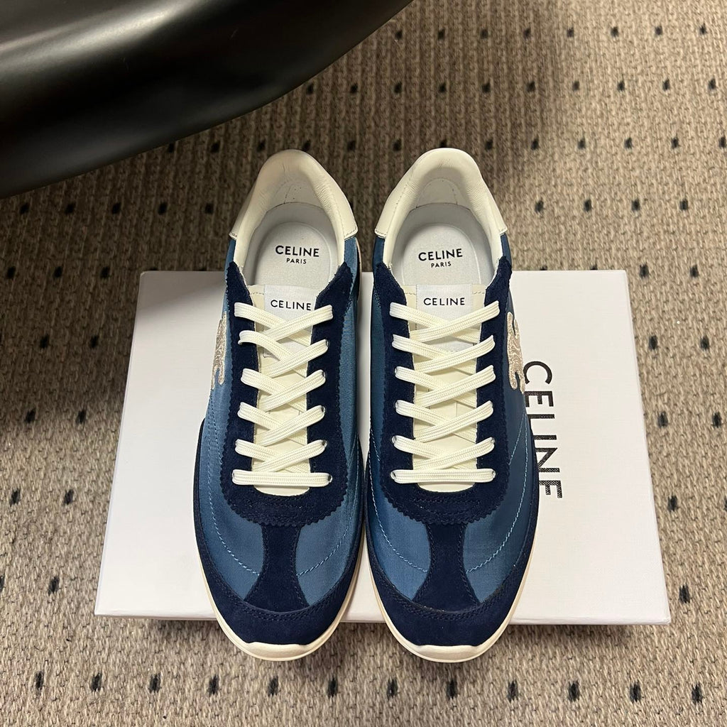 CELINE 26S RACER SNEAKERS IN NAVY BLUE FABRIC AND SUEDE