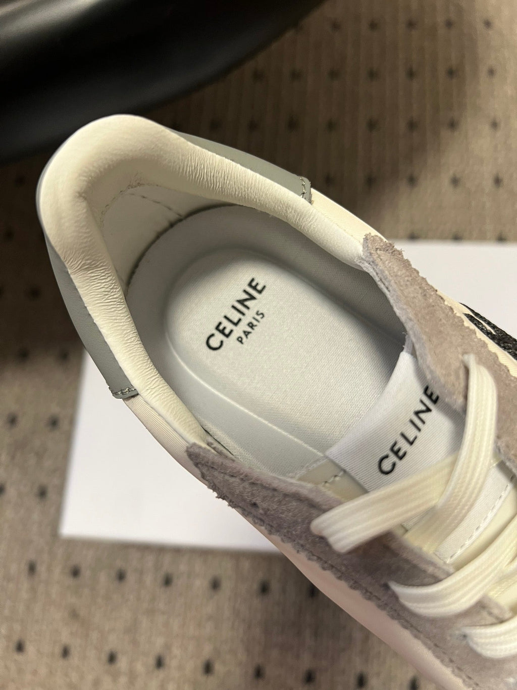 CELINE 26S RACER SNEAKERS IN CREAM WHITE FABRIC AND GRAY SUEDE