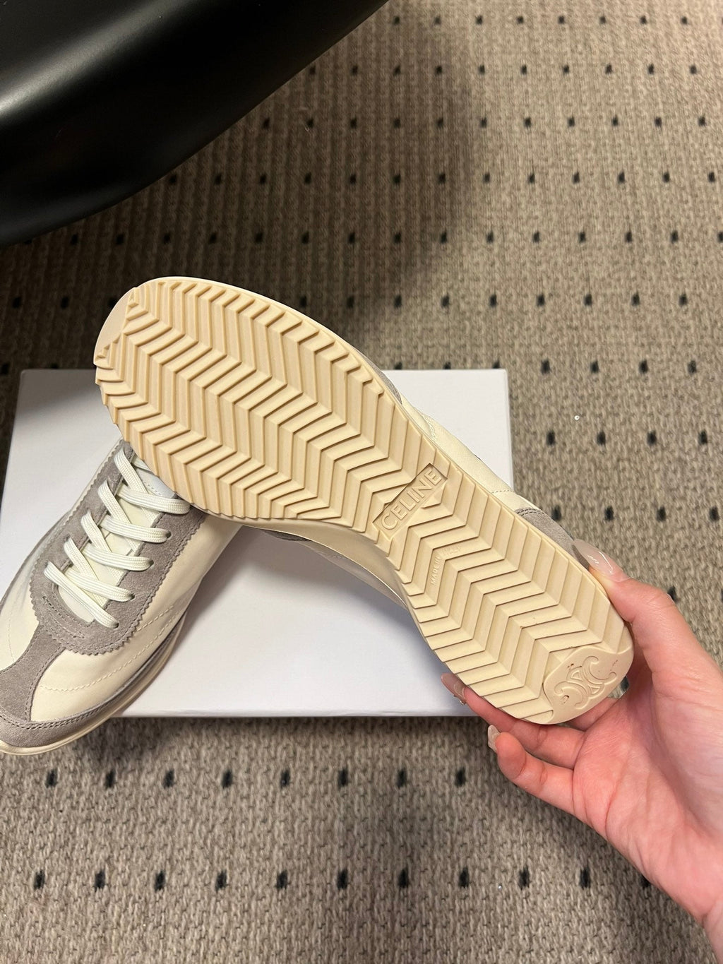 CELINE 26S RACER SNEAKERS IN CREAM WHITE FABRIC AND GRAY SUEDE