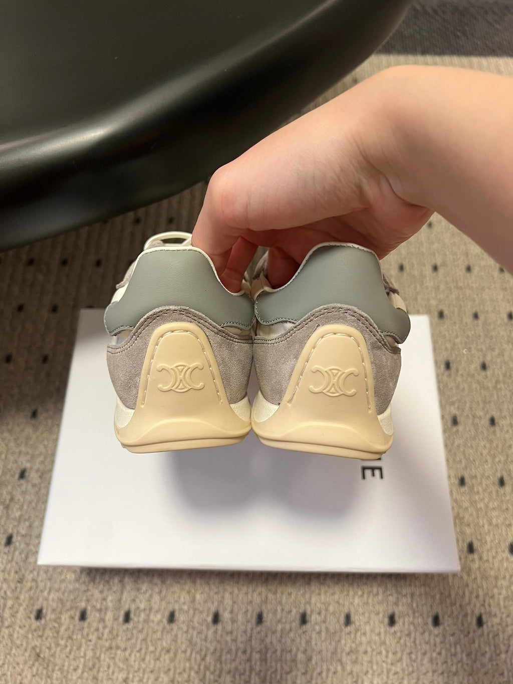 CELINE 26S RACER SNEAKERS IN CREAM WHITE FABRIC AND GRAY SUEDE