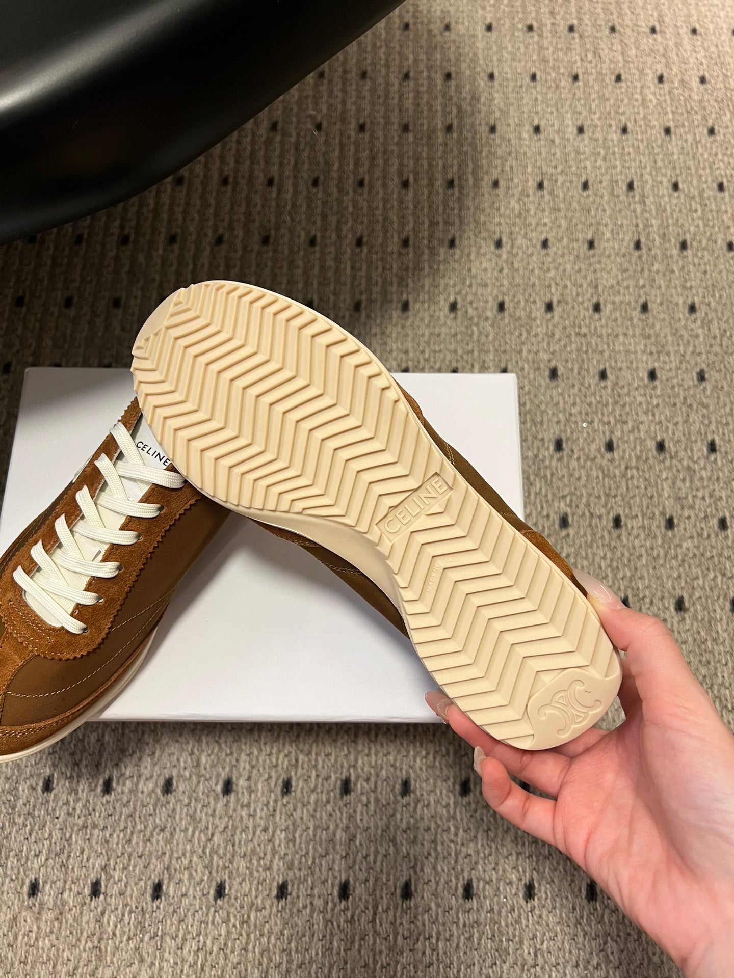 CELINE 26S RACER SNEAKERS IN BROWN FABRIC AND SUEDE