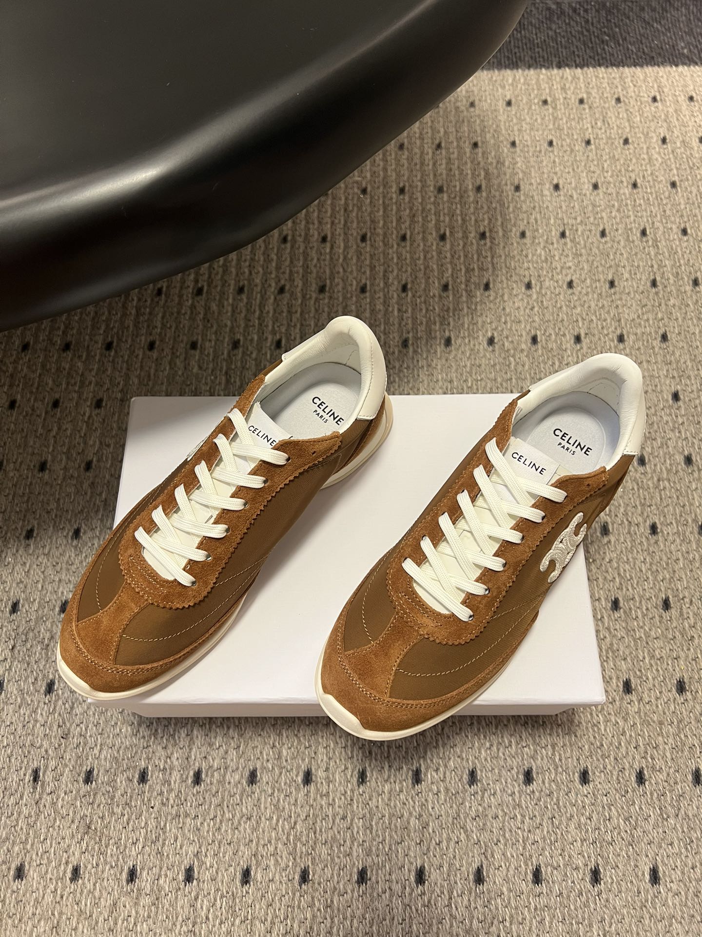 CELINE 26S RACER SNEAKERS IN BROWN FABRIC AND SUEDE
