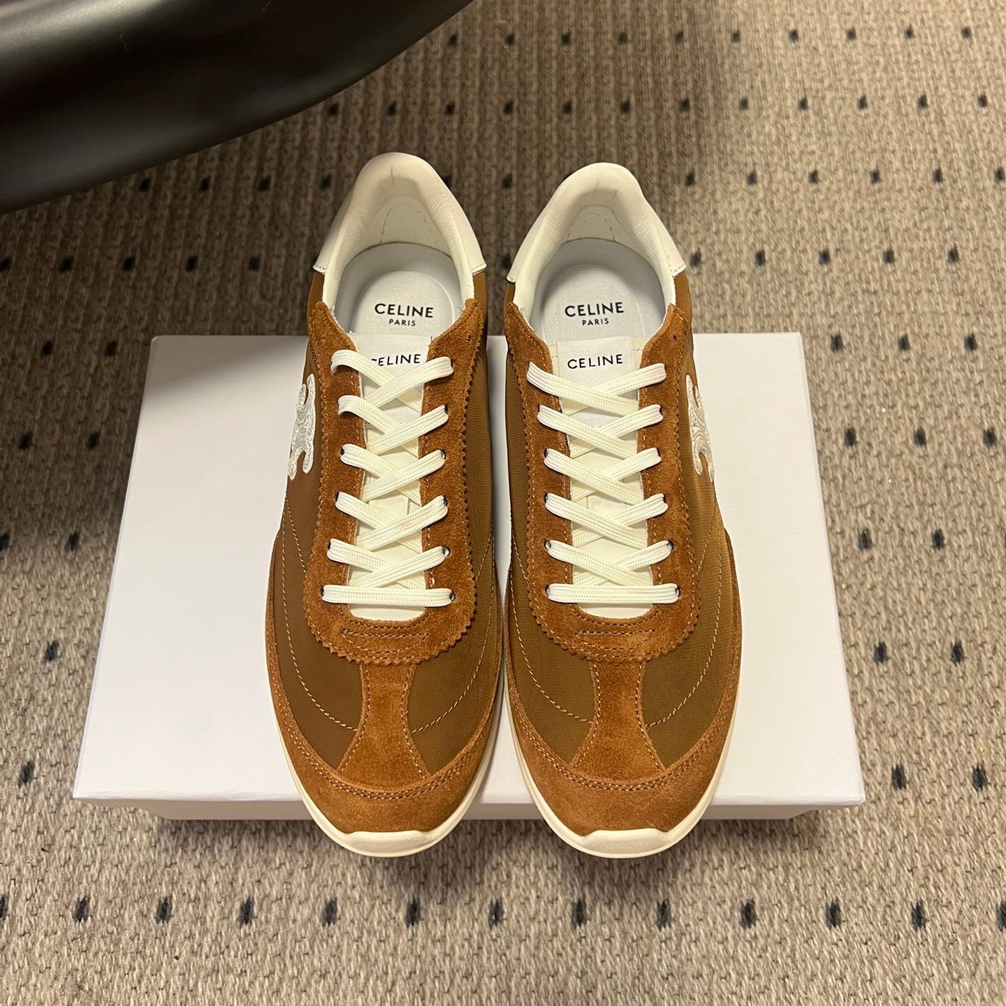 CELINE 26S RACER SNEAKERS IN BROWN FABRIC AND SUEDE