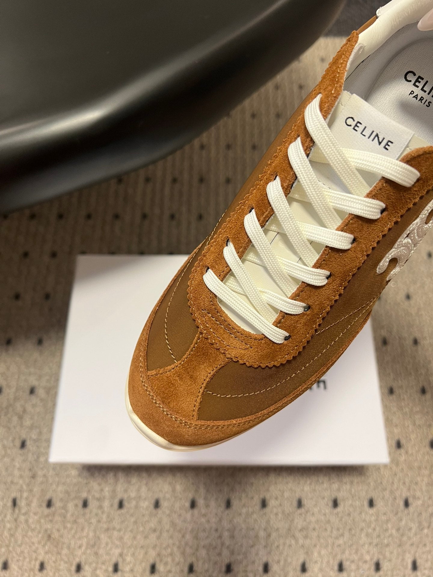 CELINE 26S RACER SNEAKERS IN BROWN FABRIC AND SUEDE