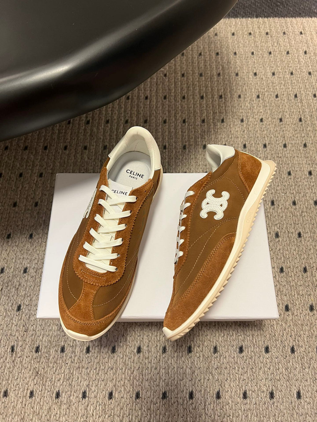 CELINE 26S RACER SNEAKERS IN BROWN FABRIC AND SUEDE