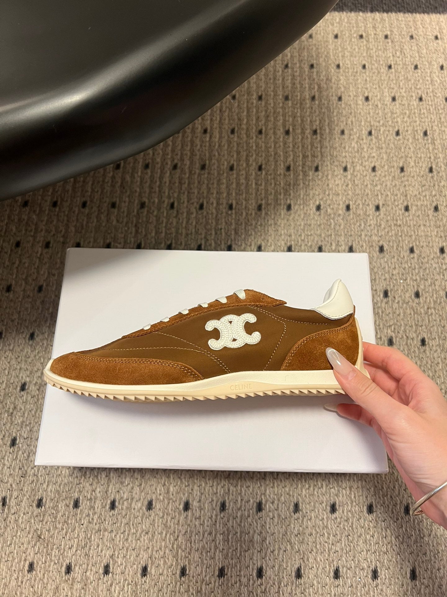 CELINE 26S RACER SNEAKERS IN BROWN FABRIC AND SUEDE