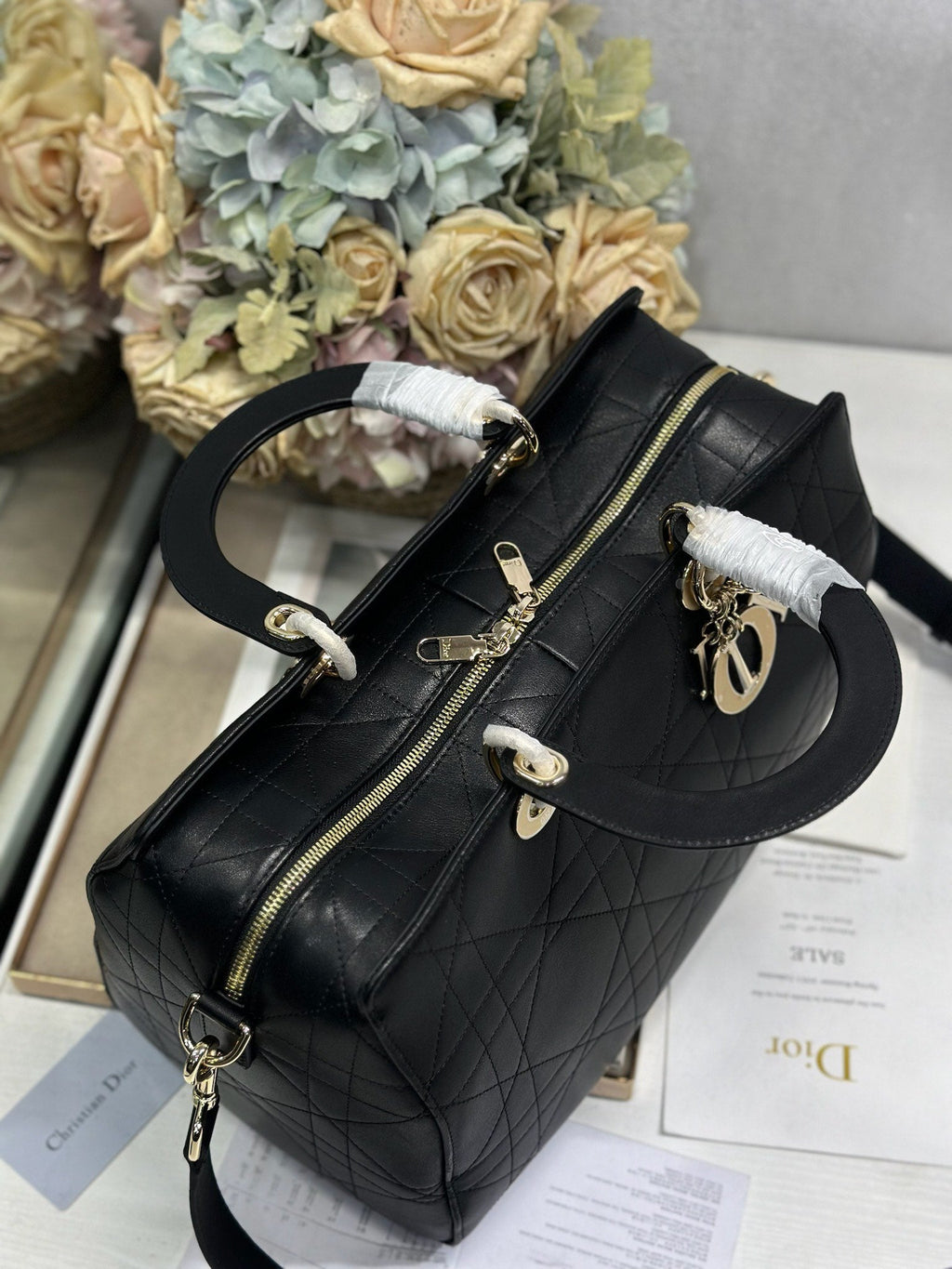 DIOR 26S LADY BAG 34 IN BLACK CALFSKIN