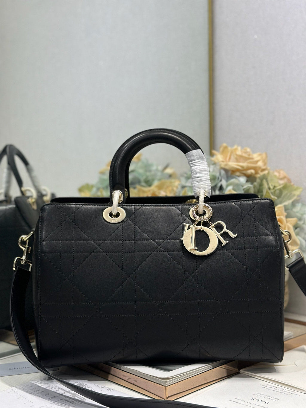 DIOR 26S LADY BAG 34 IN BLACK CALFSKIN