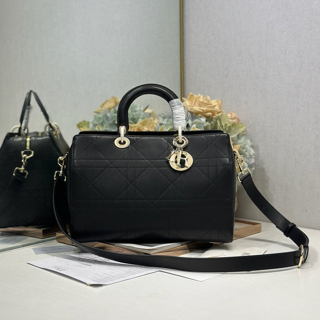 DIOR 26S LADY BAG 34 IN BLACK CALFSKIN