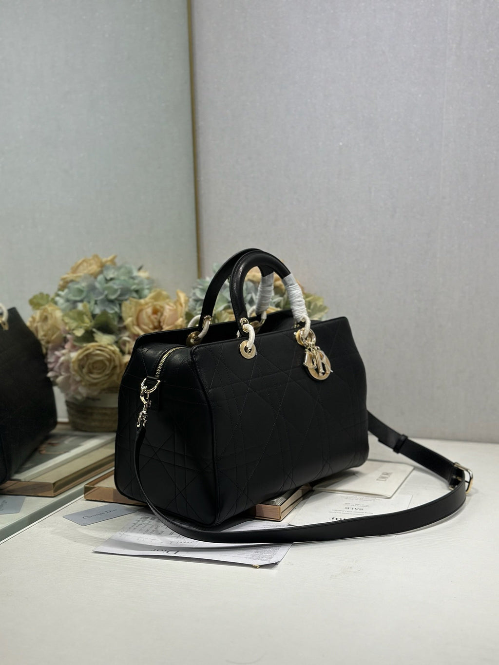 DIOR 26S LADY BAG 34 IN BLACK CALFSKIN