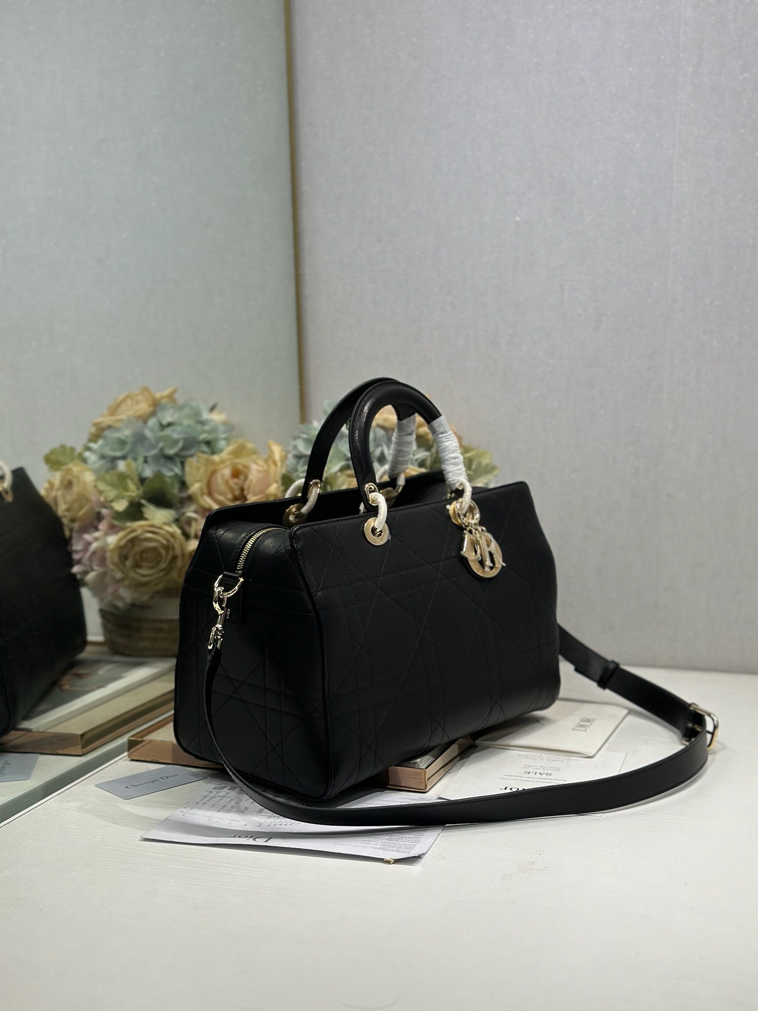 DIOR 26S LADY BAG 34 IN BLACK CALFSKIN