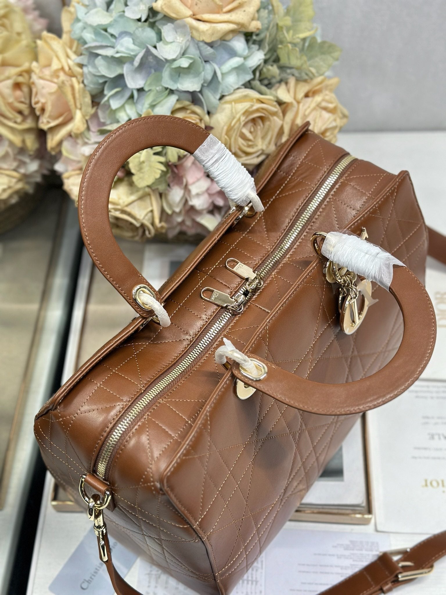 DIOR 26S LADY BAG 34 IN DARK BROWN CALFSKIN