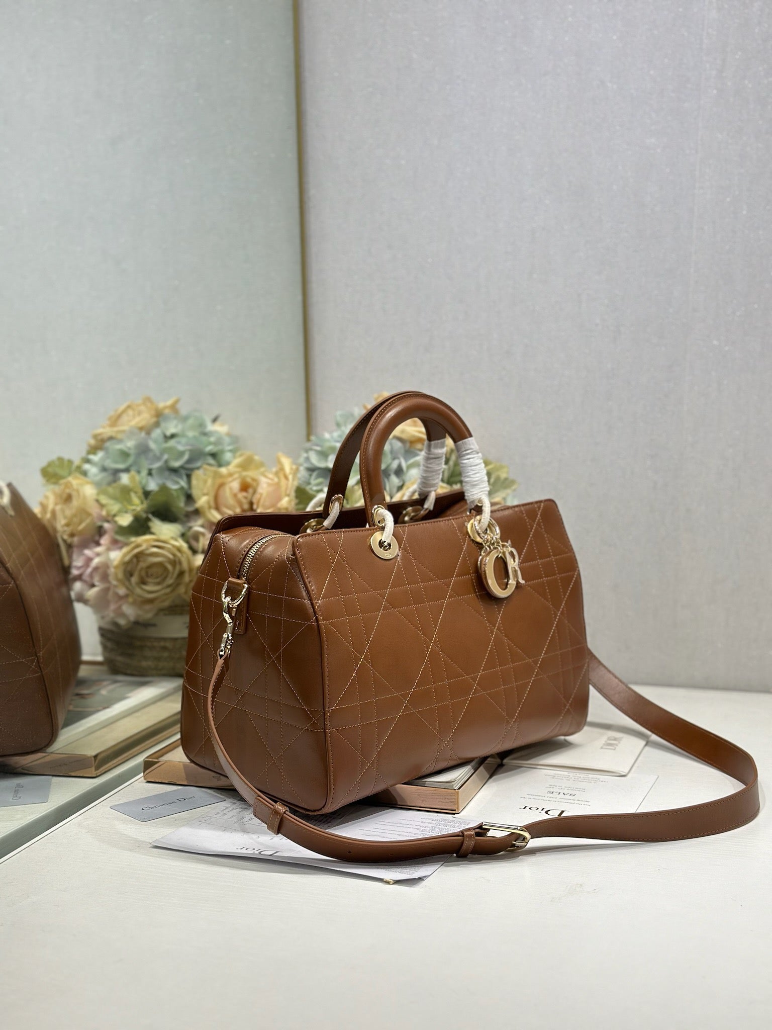 DIOR 26S LADY BAG 34 IN DARK BROWN CALFSKIN