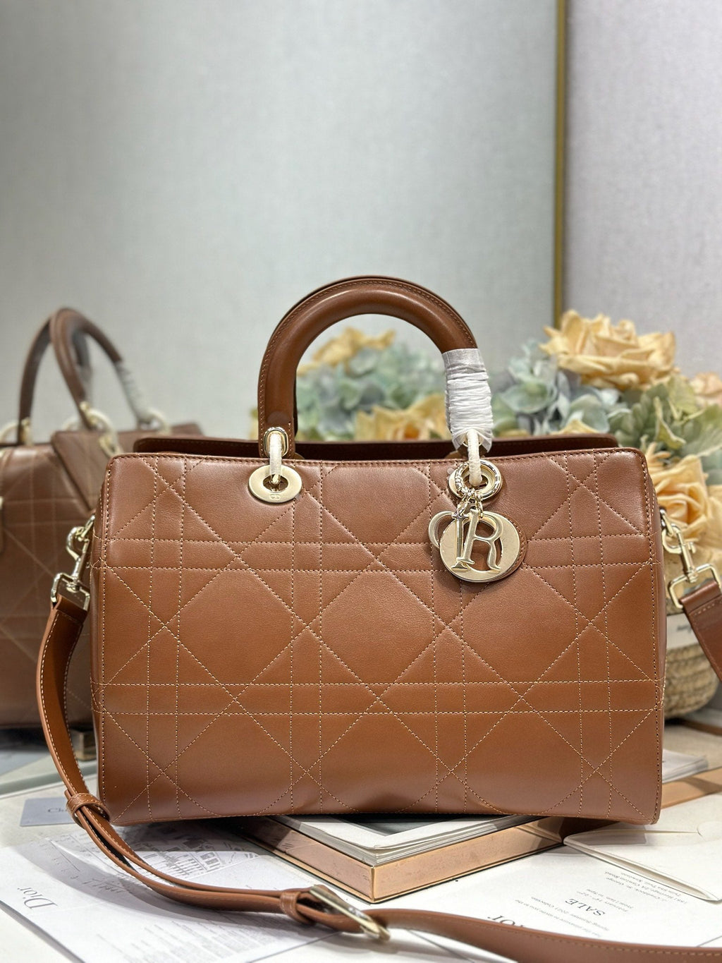 DIOR 26S LADY BAG 34 IN DARK BROWN CALFSKIN