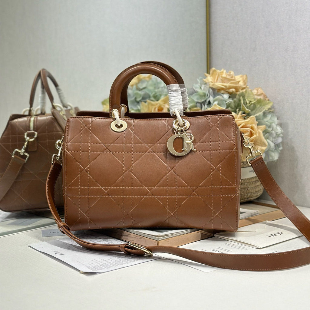 DIOR 26S LADY BAG 34 IN DARK BROWN CALFSKIN