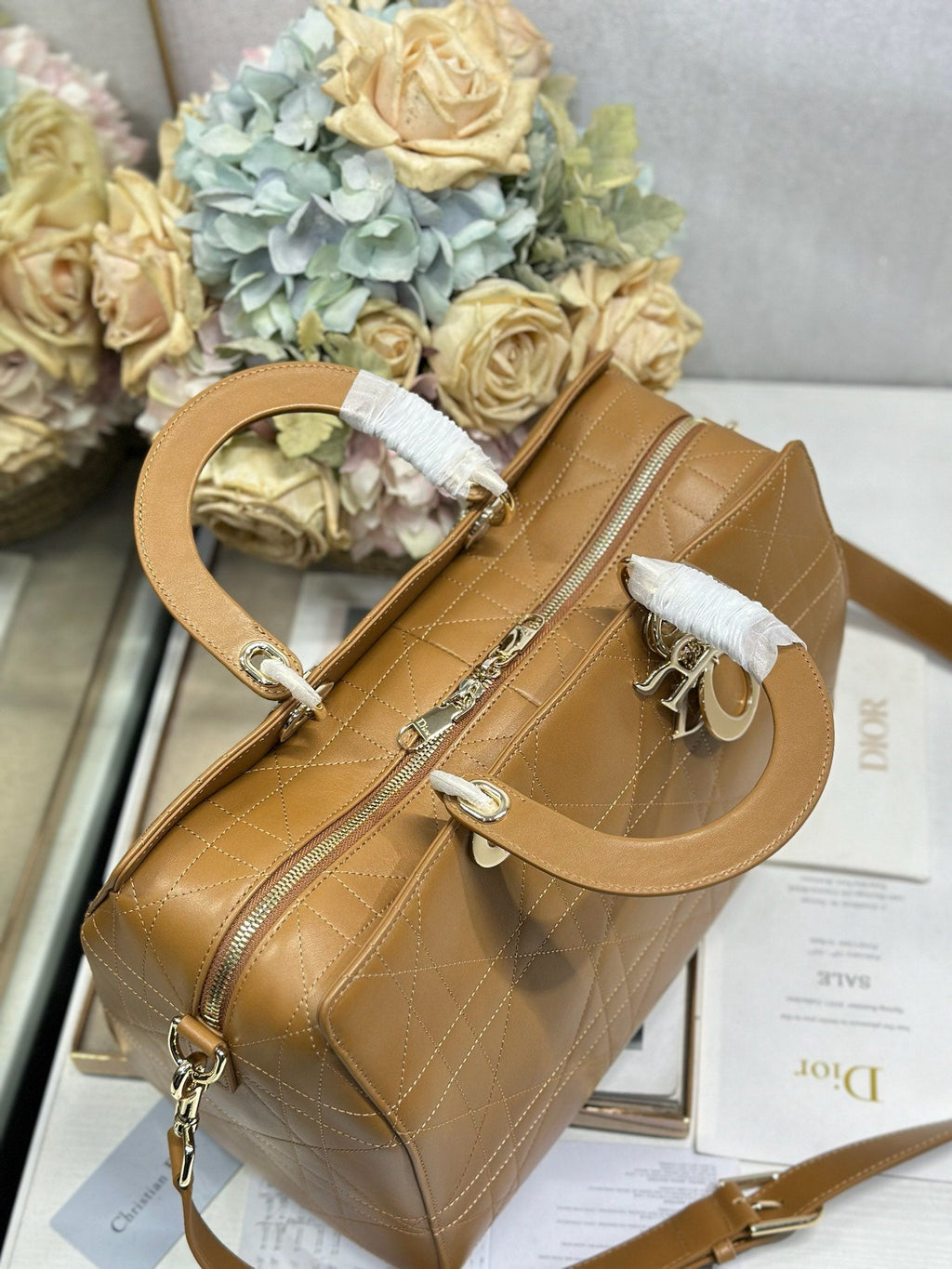 DIOR 26S LADY BAG 34 IN LIGHT BROWN CALFSKIN