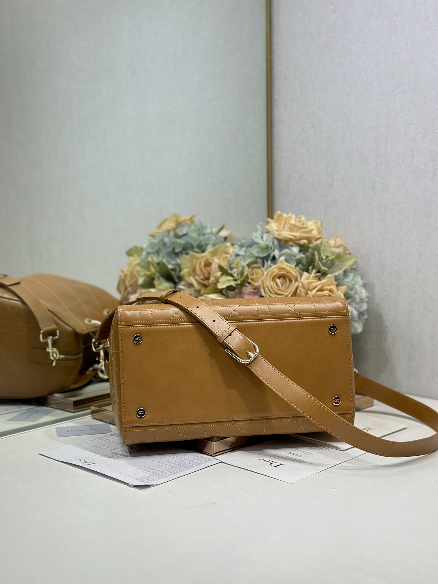 DIOR 26S LADY BAG 34 IN LIGHT BROWN CALFSKIN