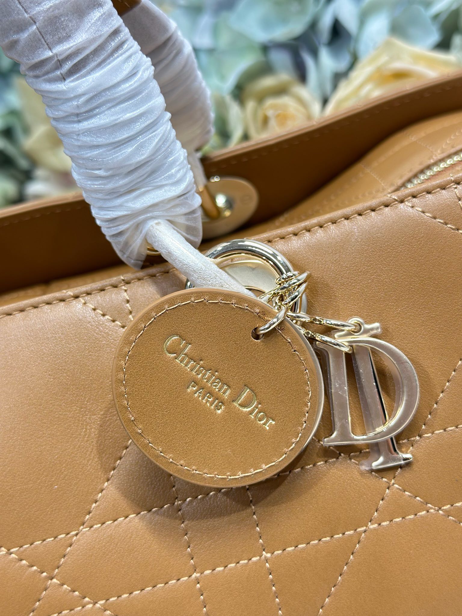 DIOR 26S LADY BAG 34 IN LIGHT BROWN CALFSKIN