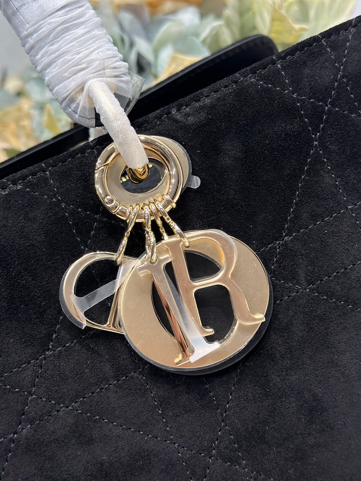 DIOR 26S LADY BAG 34 IN BLACK SUEDE