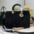 DIOR 26S LADY BAG 34 IN BLACK SUEDE
