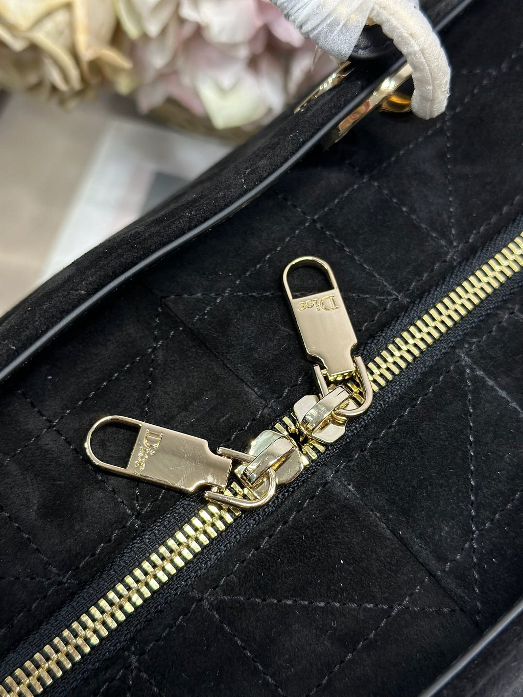 DIOR 26S LADY BAG 34 IN BLACK SUEDE