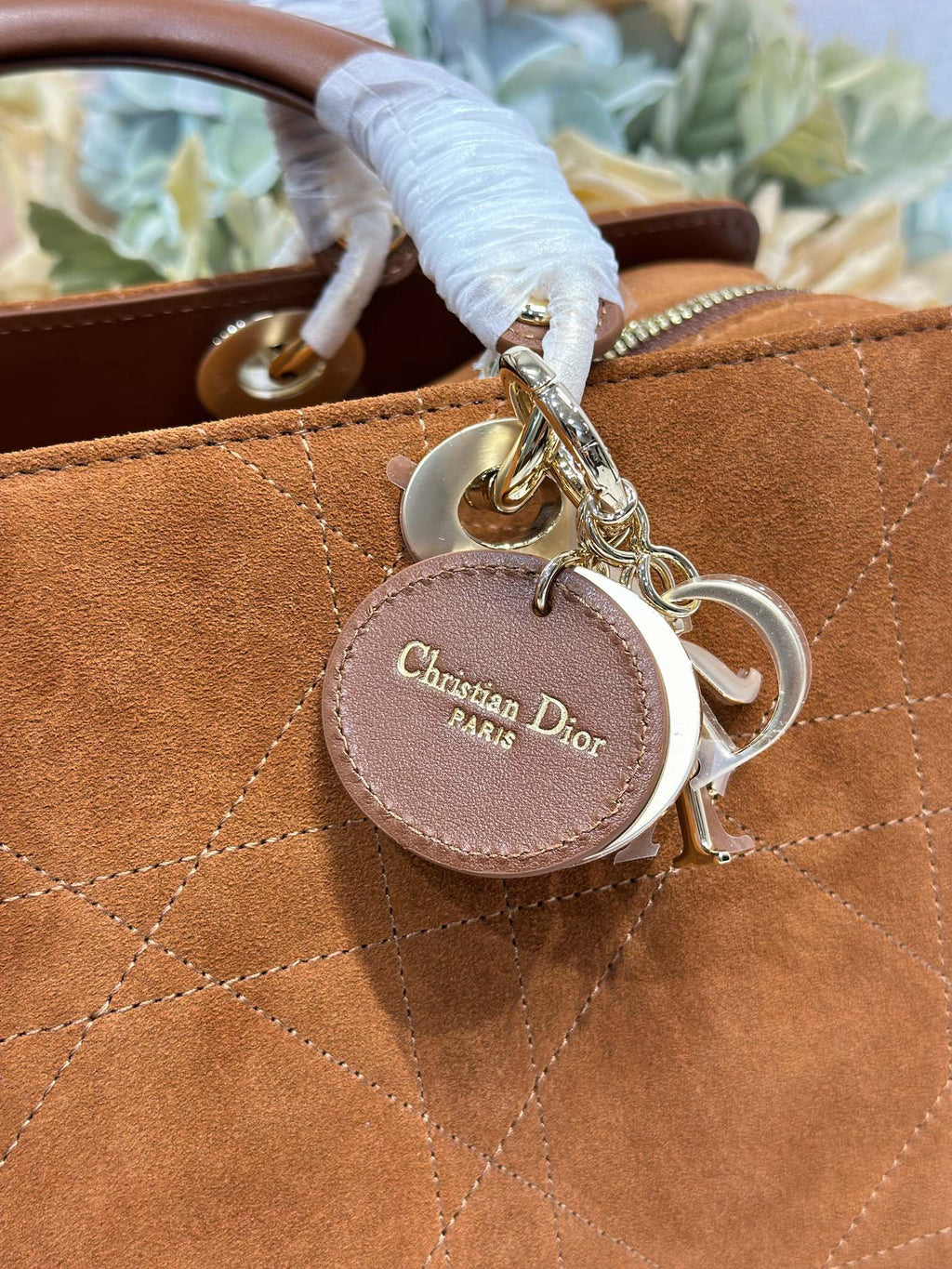 DIOR 26S LADY BAG 34 IN LIGHT BROWN SUEDE