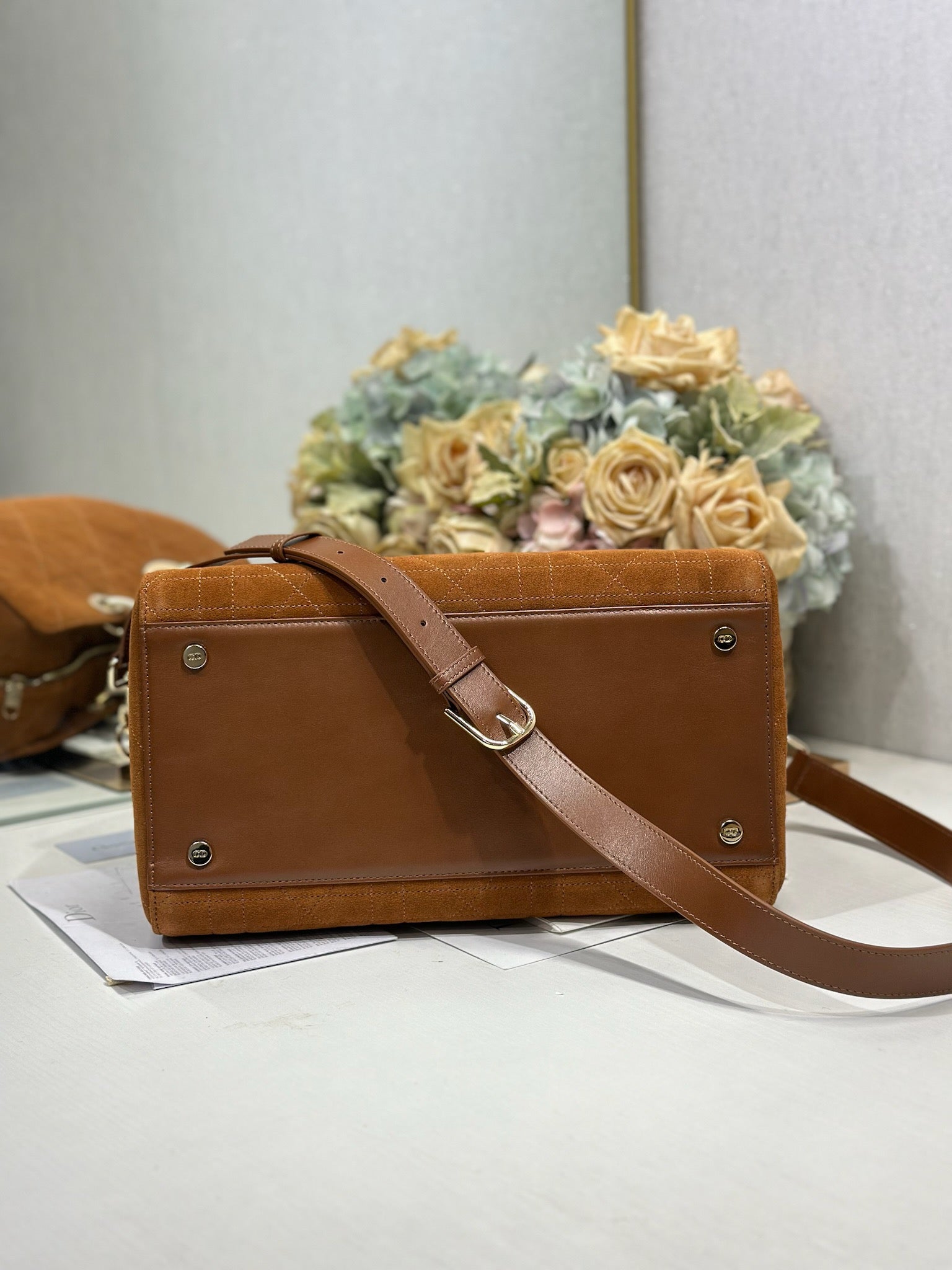 DIOR 26S LADY BAG 34 IN LIGHT BROWN SUEDE