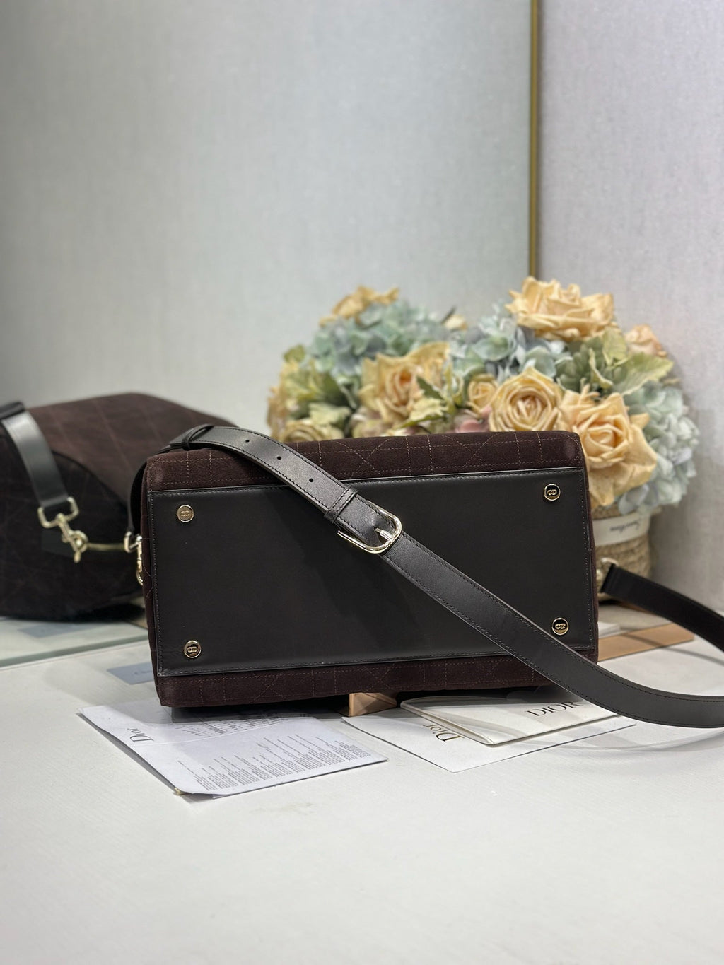 DIOR 26S LADY BAG 34 IN DARK BROWN SUEDE