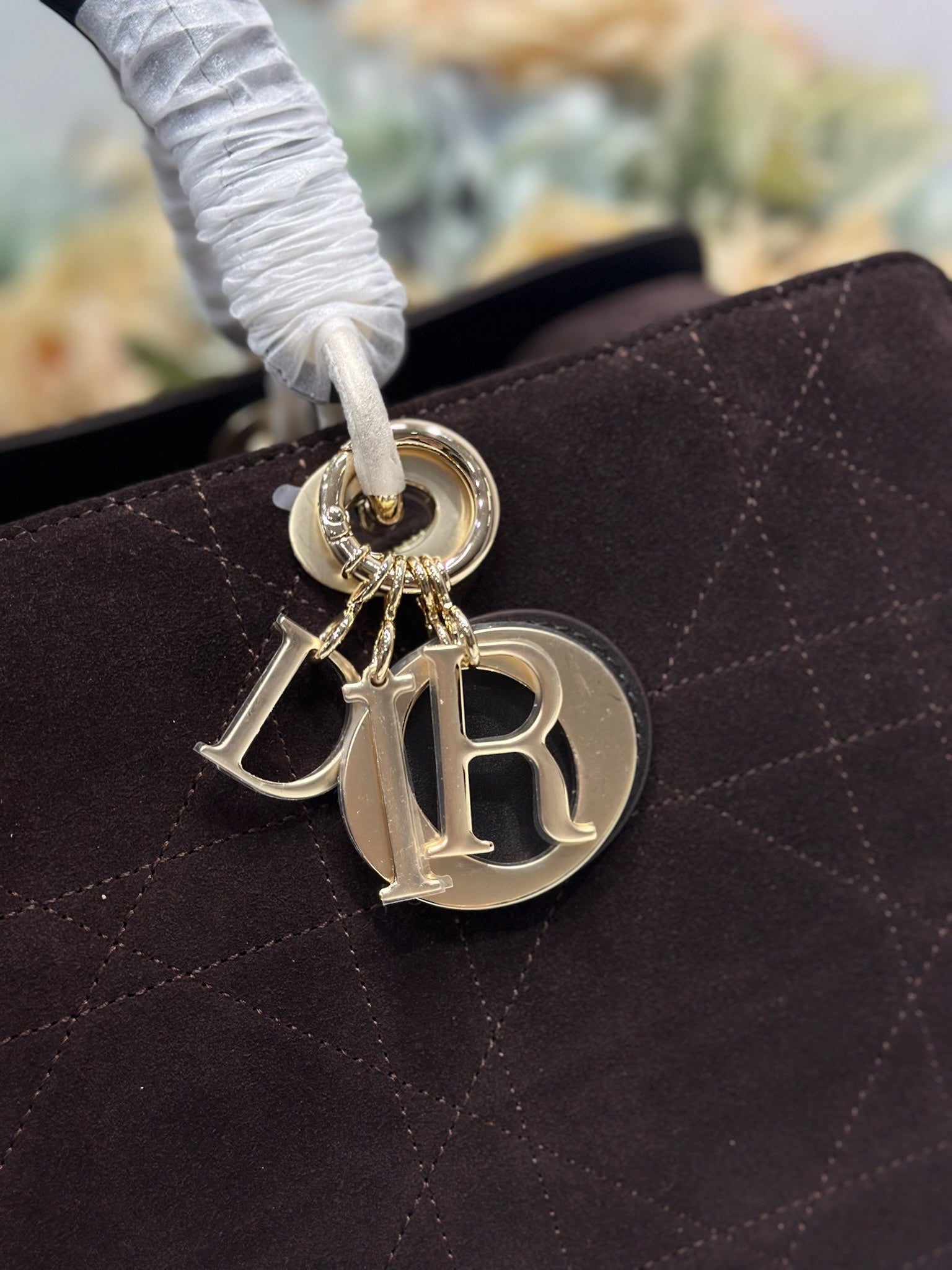 DIOR 26S LADY BAG 34 IN DARK BROWN SUEDE