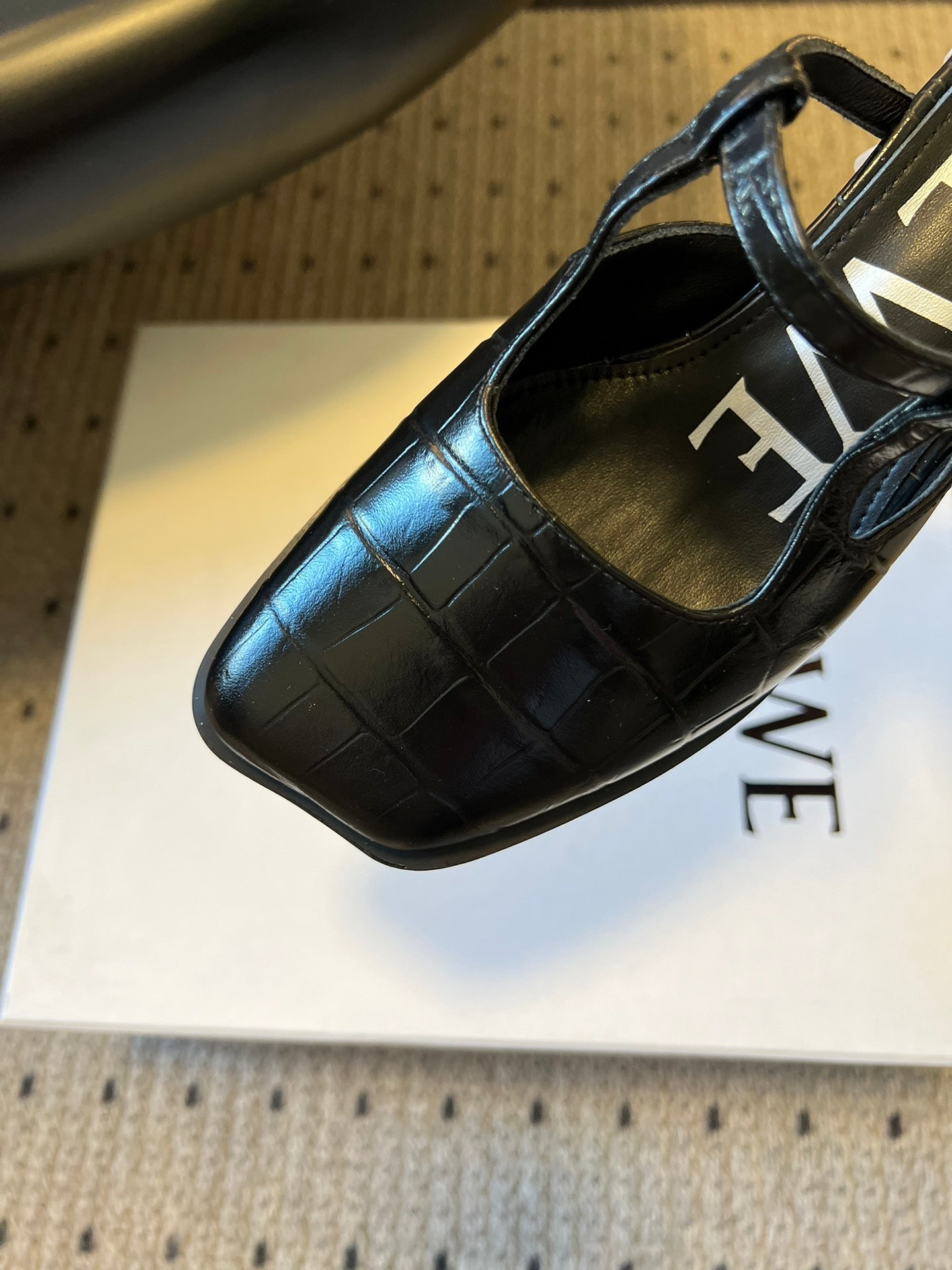 LOEWE 26S ONDA MULE 45MM IN BLACK EMBOSSED CROCODILE CALFSKIN