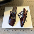 LOEWE 26S ONDA MULE 45MM IN WINE RED EMBOSSED CROCODILE CALFSKIN