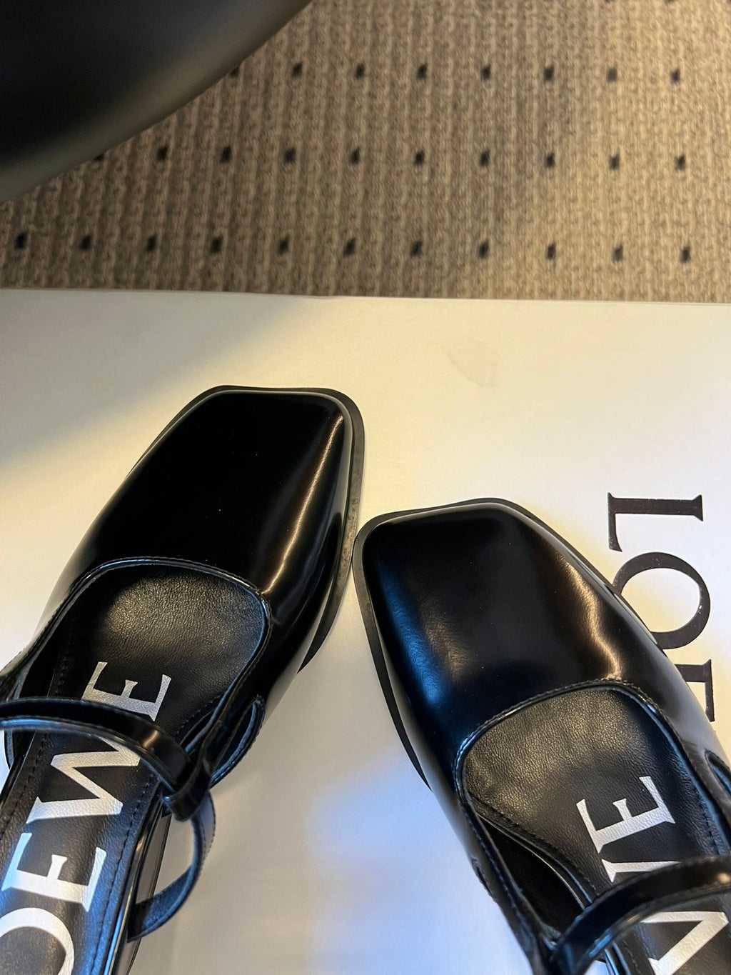 LOEWE 26S ONDA MULE 45MM IN BLACK GLOSSY CALFSKIN