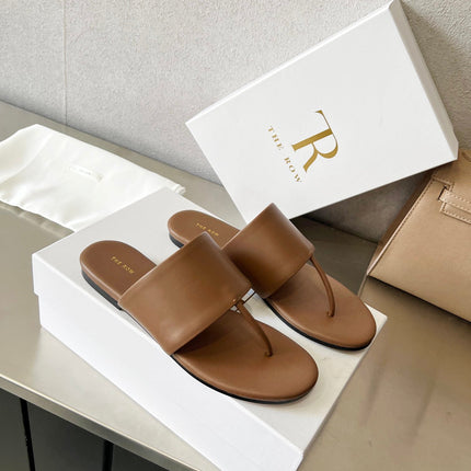 THE ROW 26S FLAT THONG SANDALS IN BROWN CALFSKIN