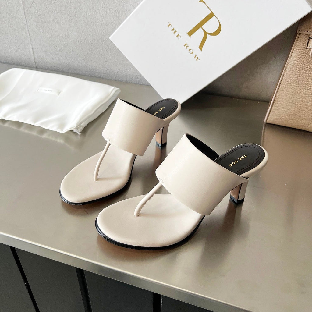 THE ROW 26S HEELED THONG MULES 60MM IN WHITE CALFSKIN