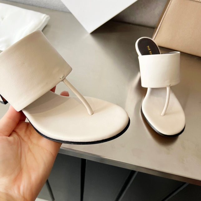 THE ROW 26S HEELED THONG MULES 60MM IN WHITE CALFSKIN